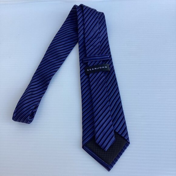 Sean John Mens Diagonal Striped Tie Silk Blend Blue & Black - Picture 2 of 7